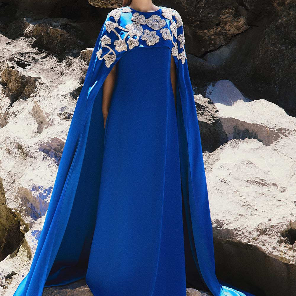 Penny Tent Cape Shoulder Silk Floor Length Dress