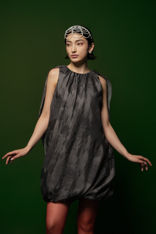 Thai Thuy Cocoon Boat Neck Organza Mini Dress