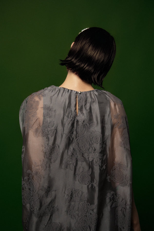 Thai Thuy Cocoon Boat Neck Organza Mini Dress