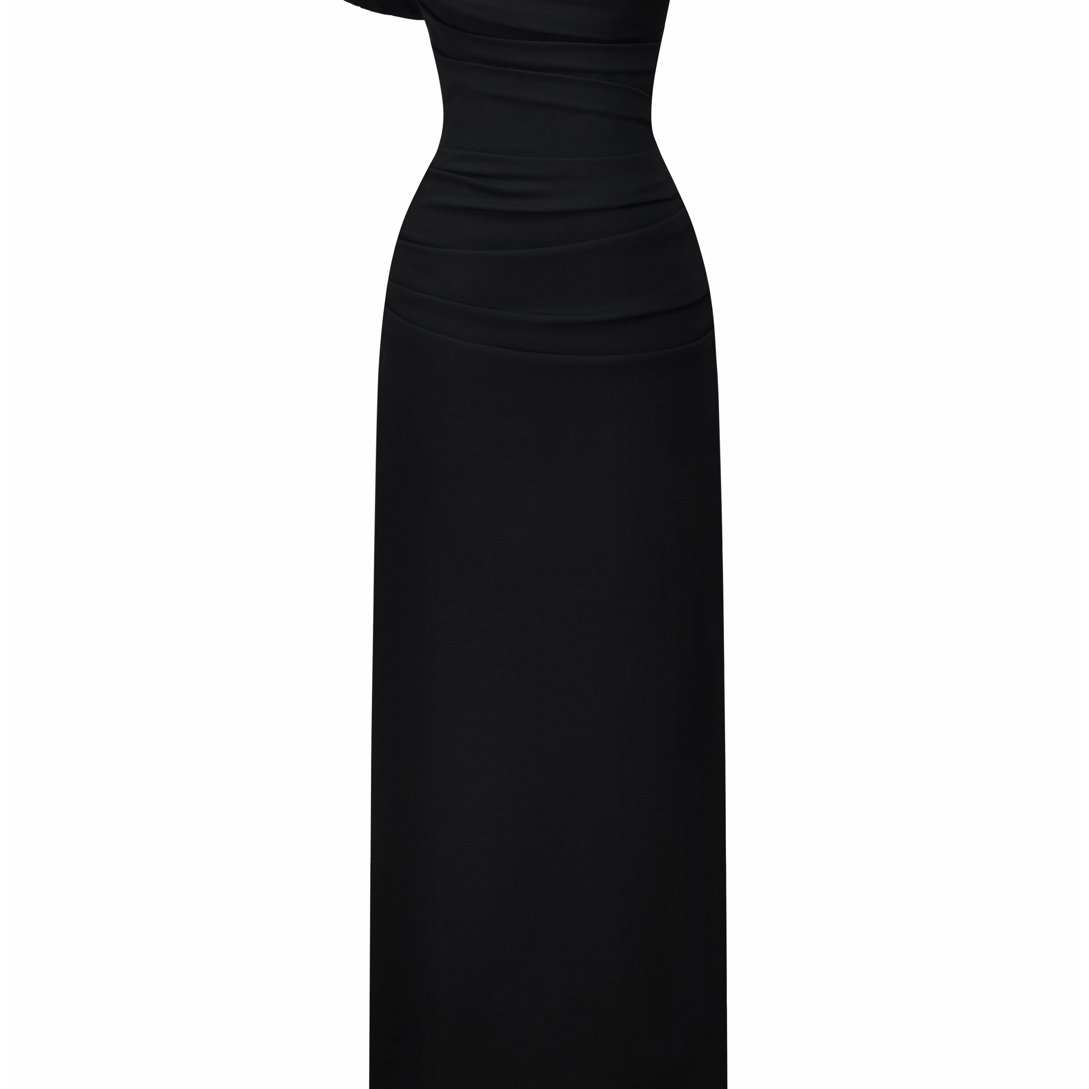 Victoria Straight Across Neck Draped Midi Dress