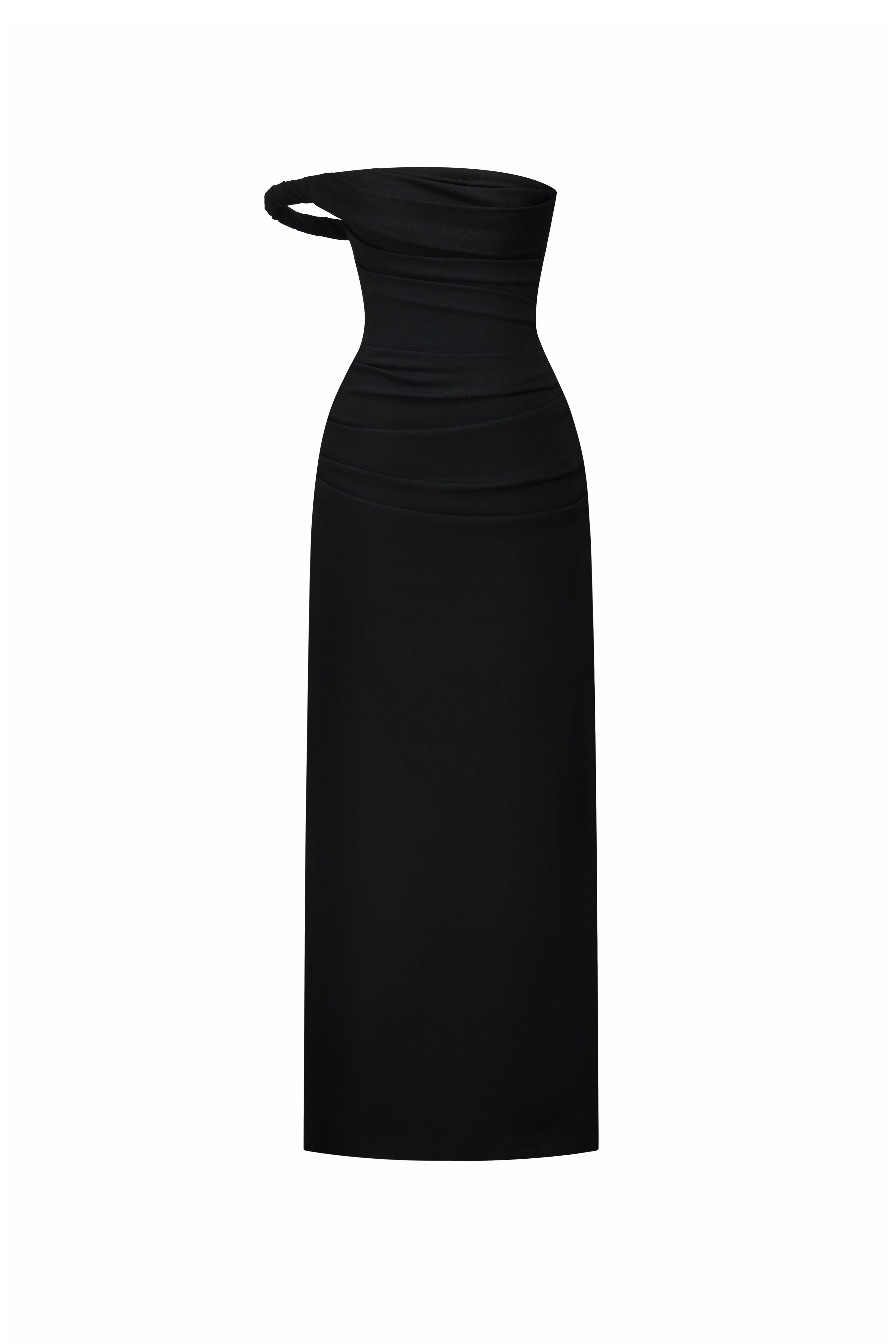 Victoria Straight Across Neck Draped Midi Dress