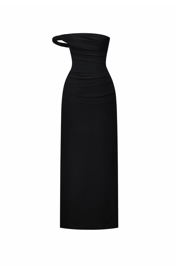 Victoria Straight Across Neck Draped Midi Dress
