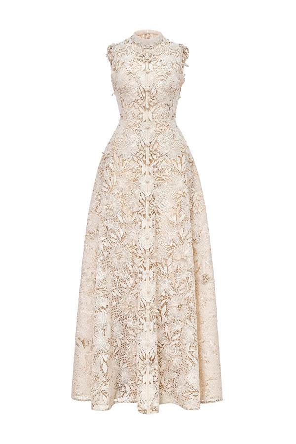 Odette High Neck Applique Maxi Dress