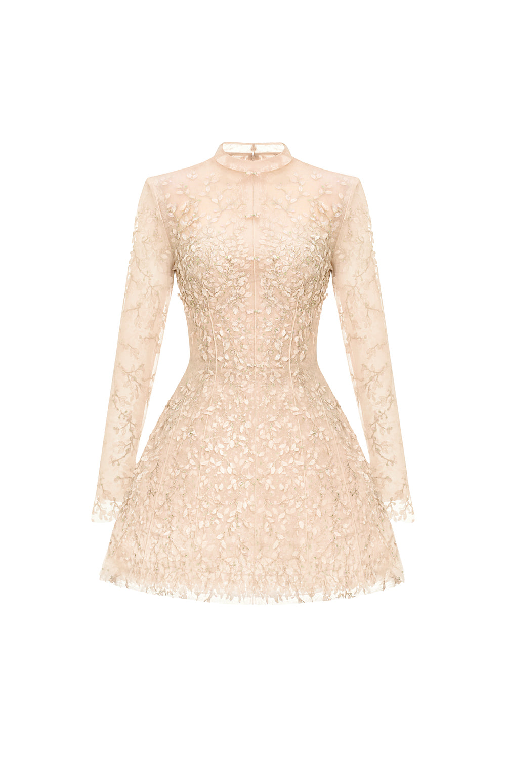 Isabeau High Neck Embroidery Mini Dress