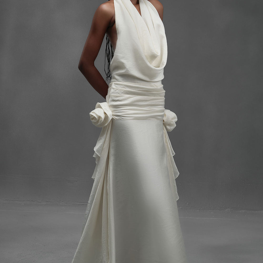 Women's Mackerel Asymmetric Cowl Neck Chiffon Maxi Dress XS/S/M/L/Customize Cream MEAN BLVD Women's Mackerel Asymmetric Cowl Neck Chiffon Maxi Dress XS/S/M/L/Customize Cream MEAN BLVD