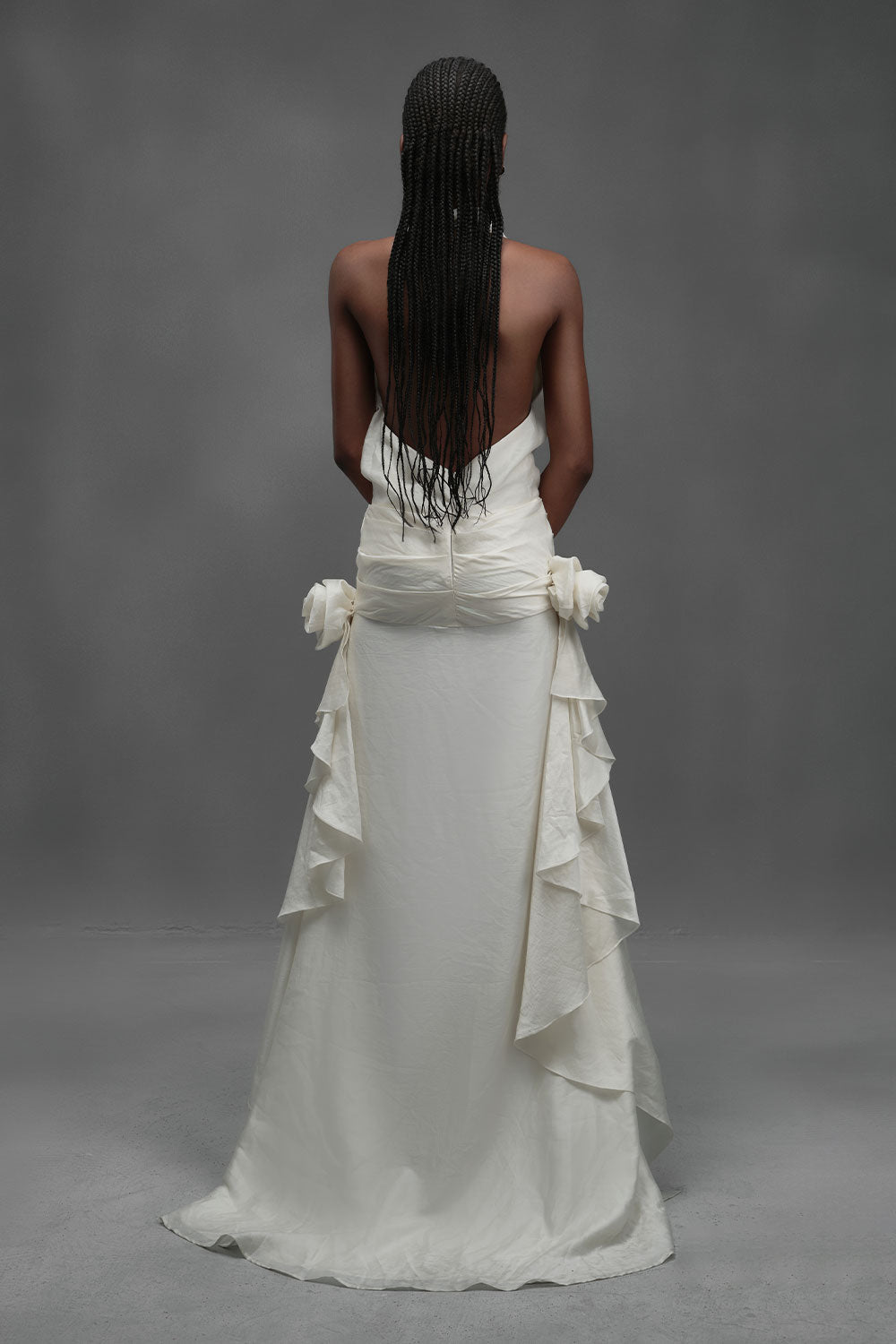 Mackerel Asymmetric Cowl Neck Chiffon Maxi Dress