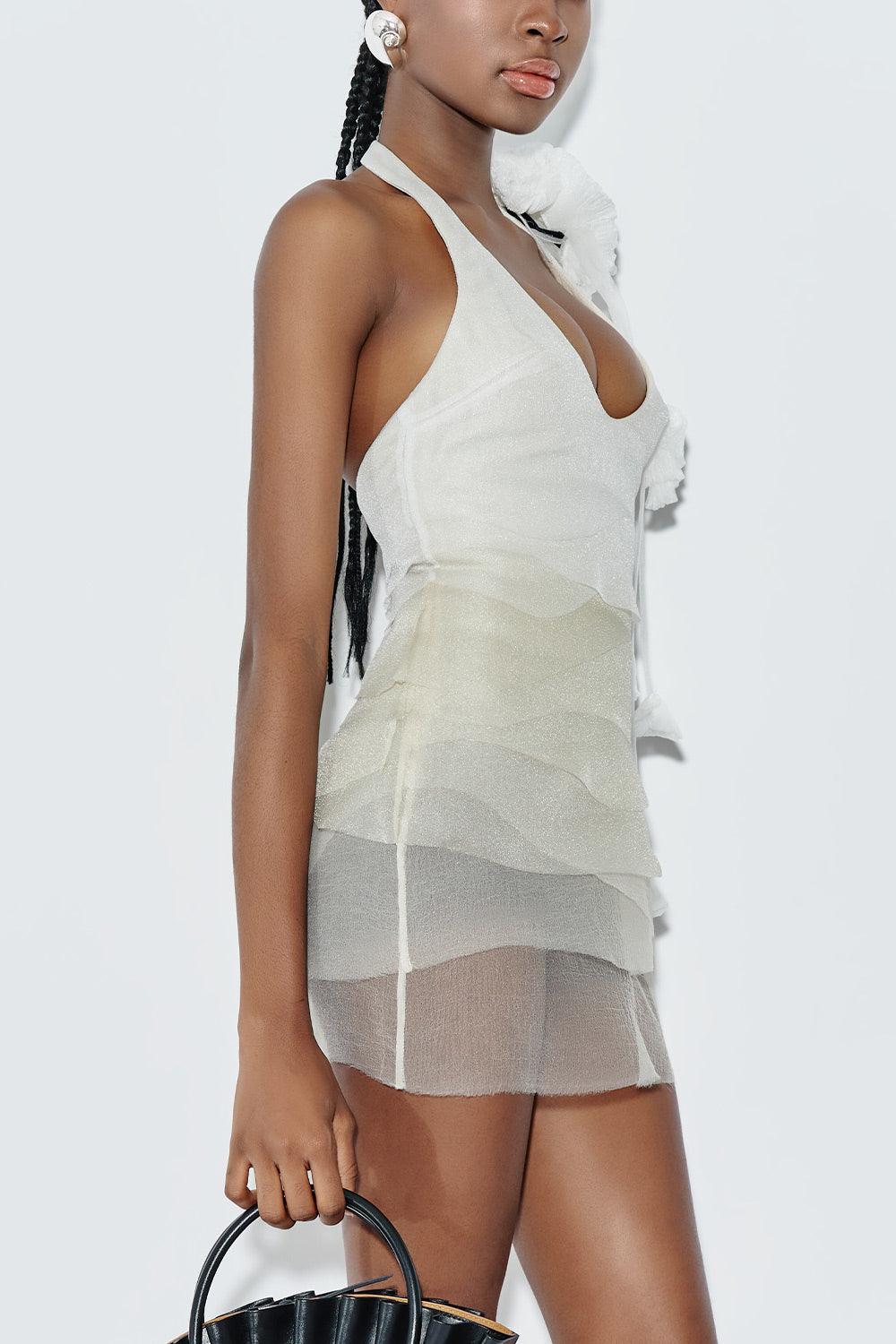 Women's Brassidium Layered Halter Neck Organza Mini Dress XS/S/M/L/Customize White MEAN BLVD White / M