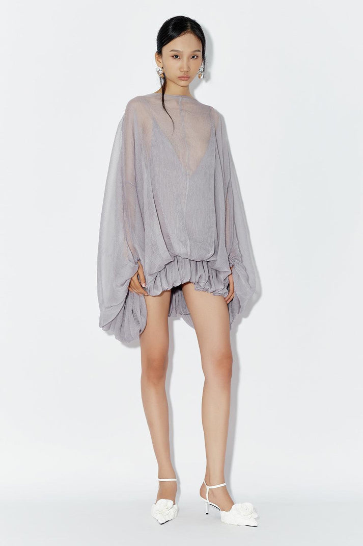 Women's Carnation Drop Waist Batwing Sleeved Chiffon Mini Dress XS/S/M
