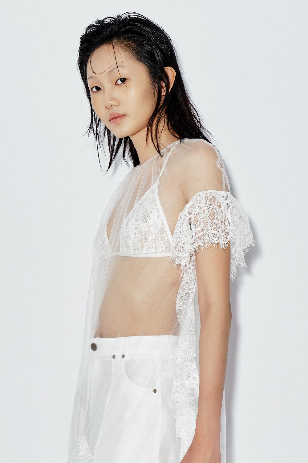Women's Cedar Drop Waist See-Through Chiffon Floor Length Dress XS/S/M/L/Customize White Mean Blvd White / Customize