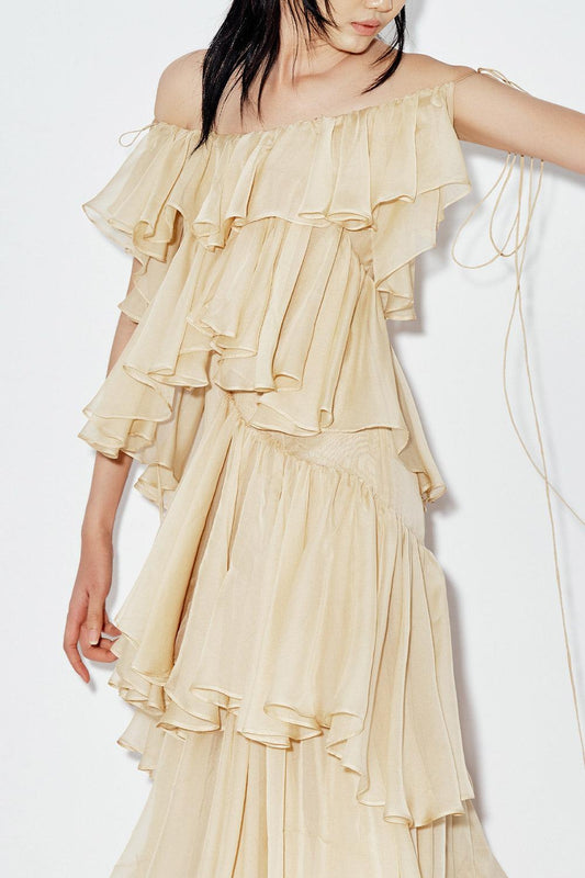 Gelsemium Layered Ruffled Chiffon Floor Length Dress