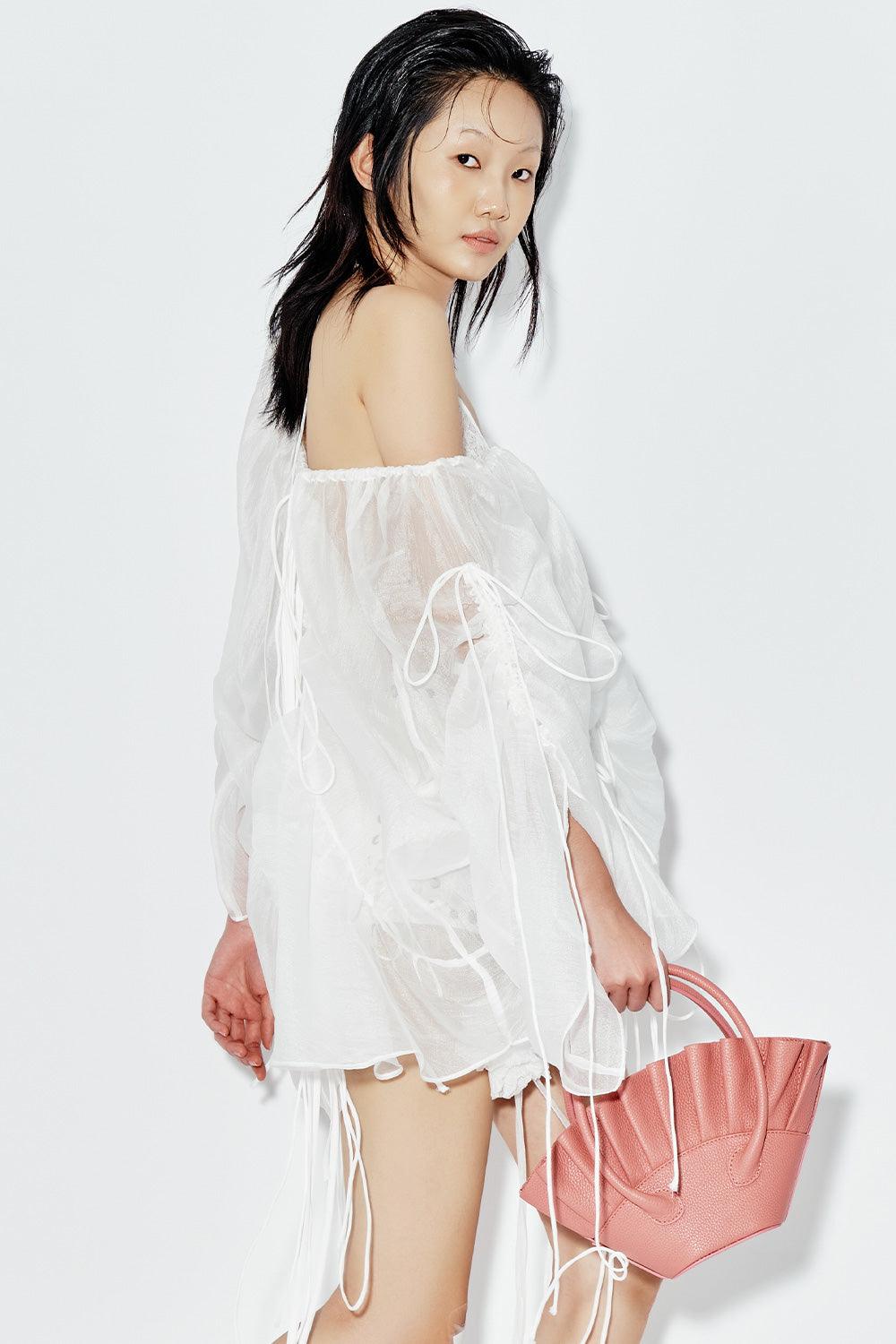 Wisteria Blouson Tie String Chiffon Top