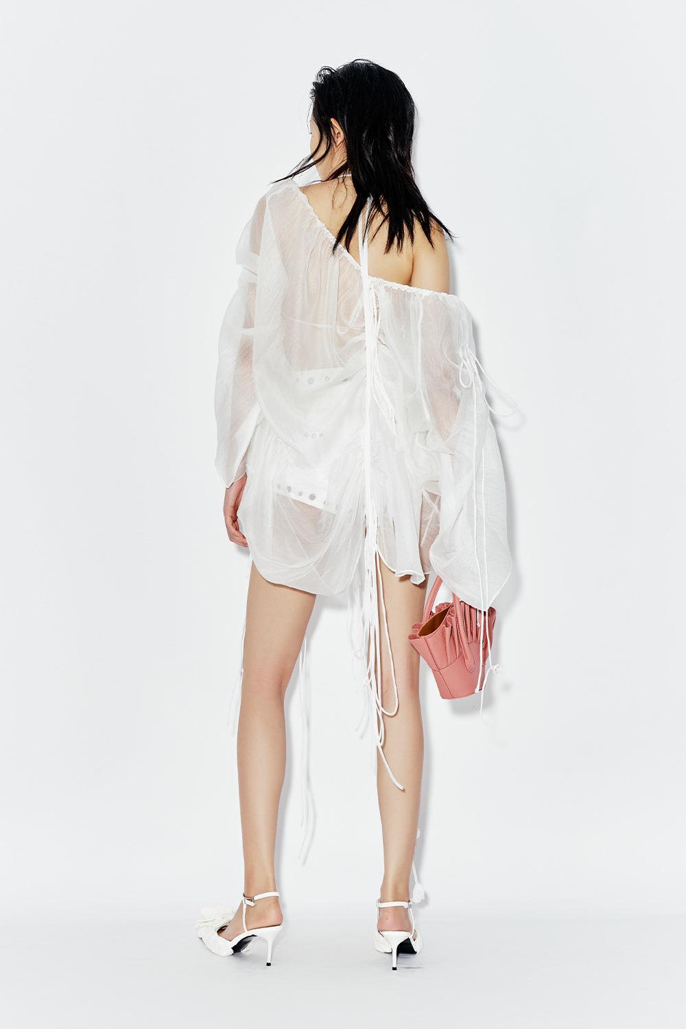 Wisteria Blouson Tie String Chiffon Top