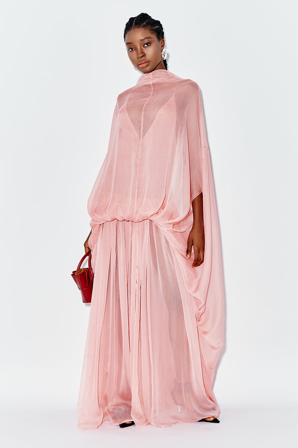 Carnation Blouson Gathered Chiffon Maxi Dress