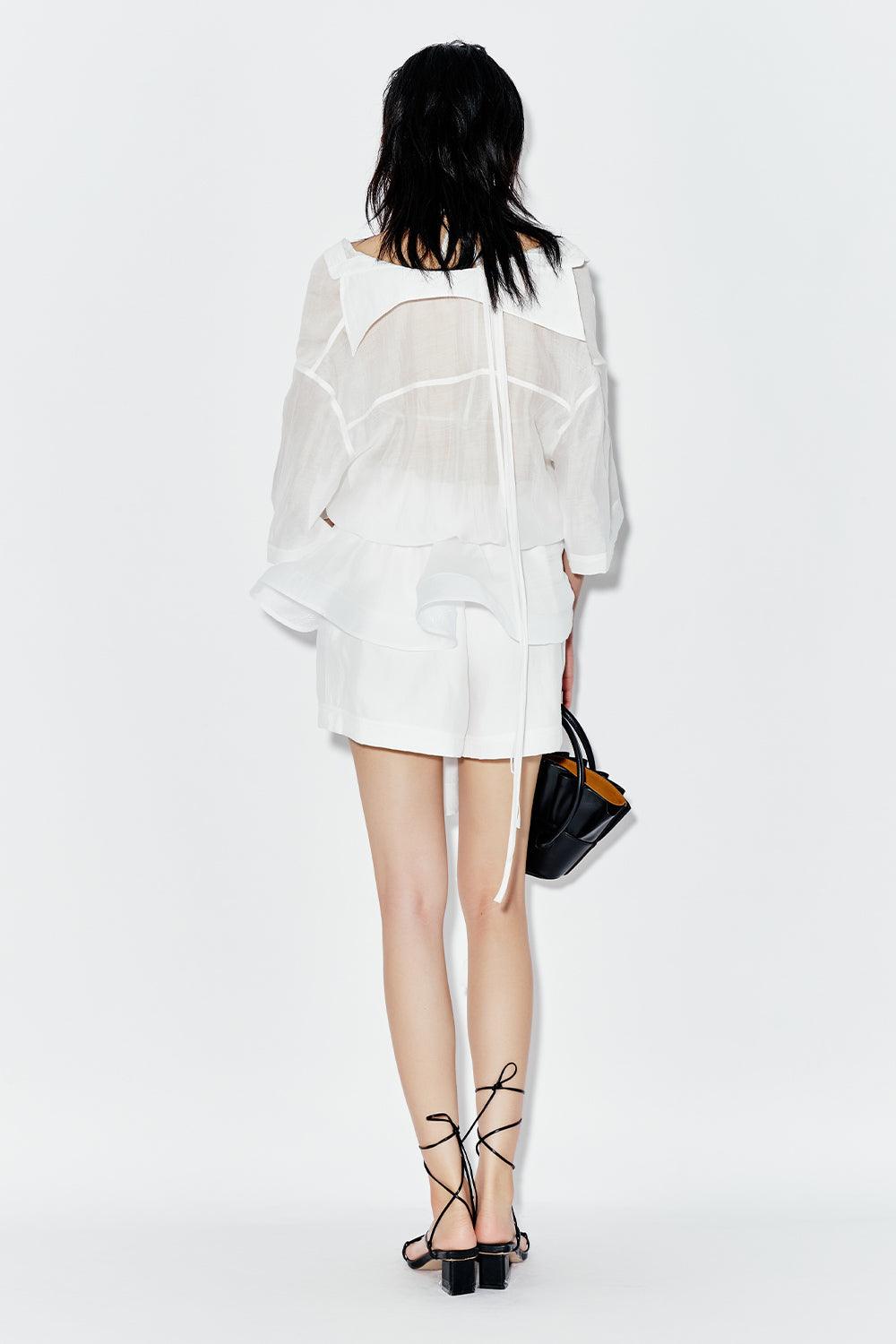 Cherry Asymmetric Ruffled Chiffon Short Length Jumpsuit