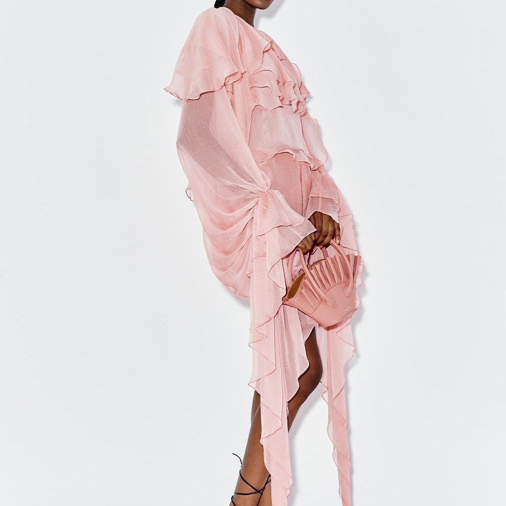 Lanata Blouson Flute Sleeved Chiffon Extra Short Length Set