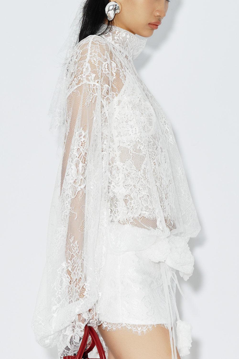 Angel Blouson See-Through Lace Mini Dress