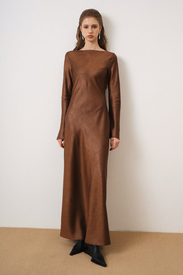 Penelope Straight Bateau Neck Silk Maxi Dress