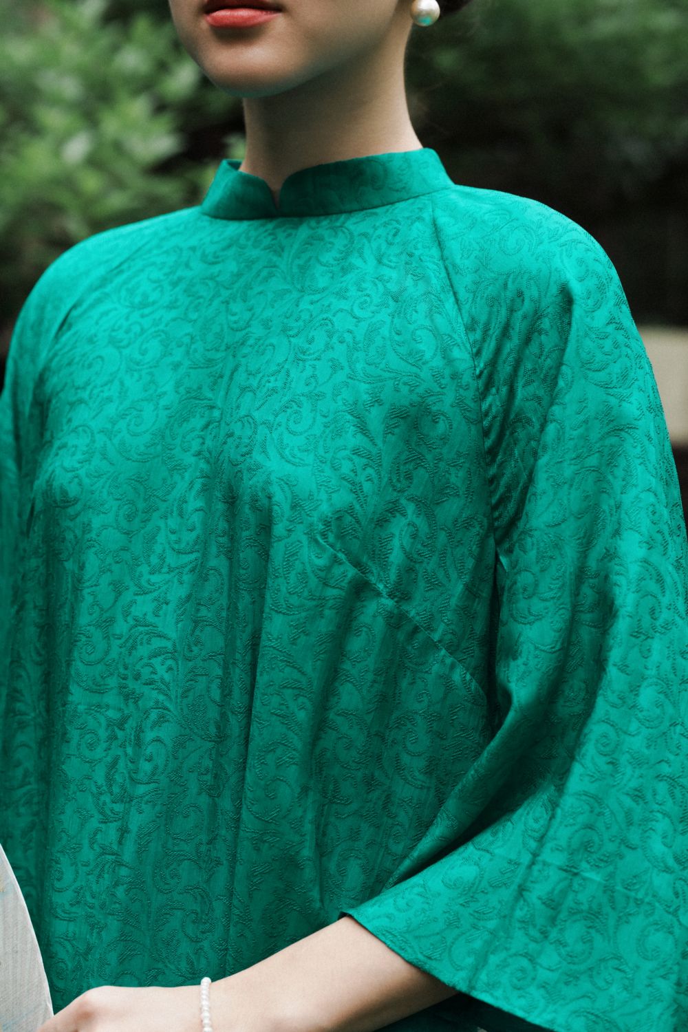 Lien Luc Straight Mandarin Neck Mulberry Silk Floor Length Ao Dai