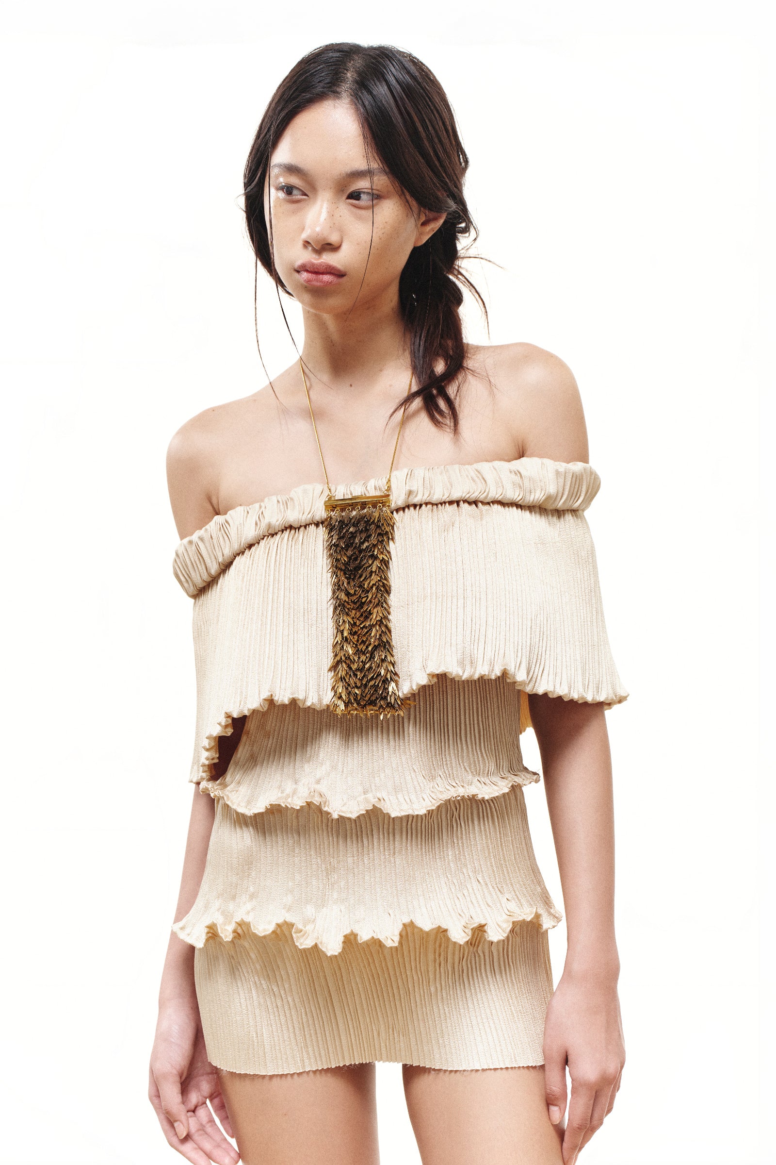 Nivelle Pleated Mini Dress