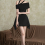 Glam Bodycon Asymmetric Neck Mesh Sheer Top