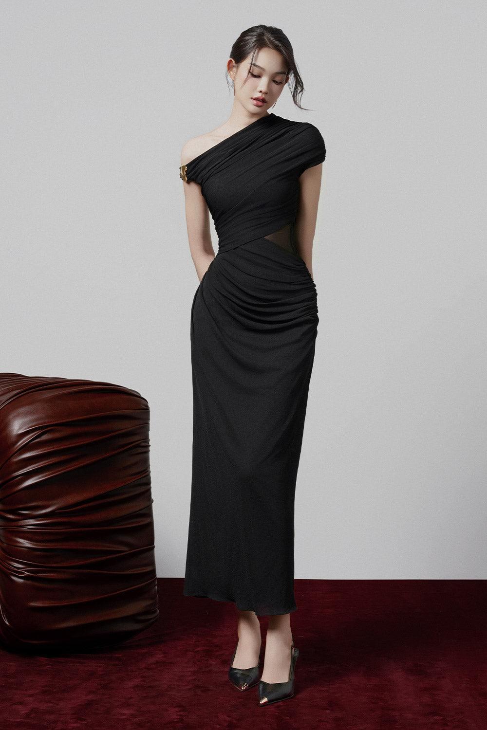 Juniper Sheath Asymmetric Sleeved Elastane Ankle Length Dress