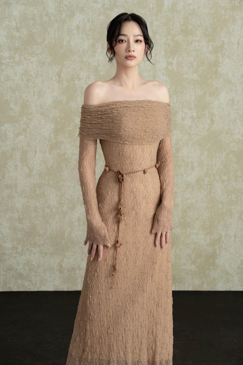 Women's Hazel A-line Off-Shoulder Spandex Ankle Length Dress XS/S/M/L/XL/Customize Brown MEAN BLVD Brown / XS Women's Hazel A-line Off-Shoulder Spandex Ankle Length Dress XS/S/M/L/XL/Customize Brown MEAN BLVD Brown / XS