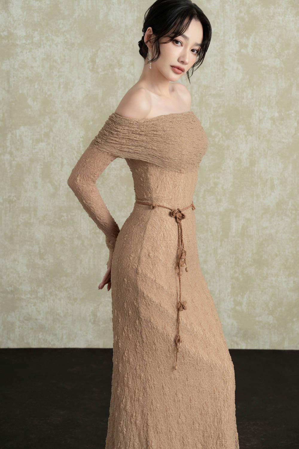 Hazel A-line Off-Shoulder Spandex Ankle Length Dress