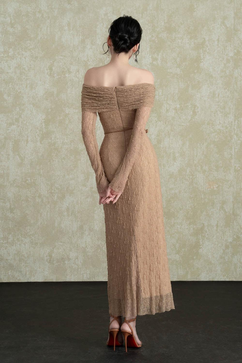 Hazel A-line Off-Shoulder Spandex Ankle Length Dress