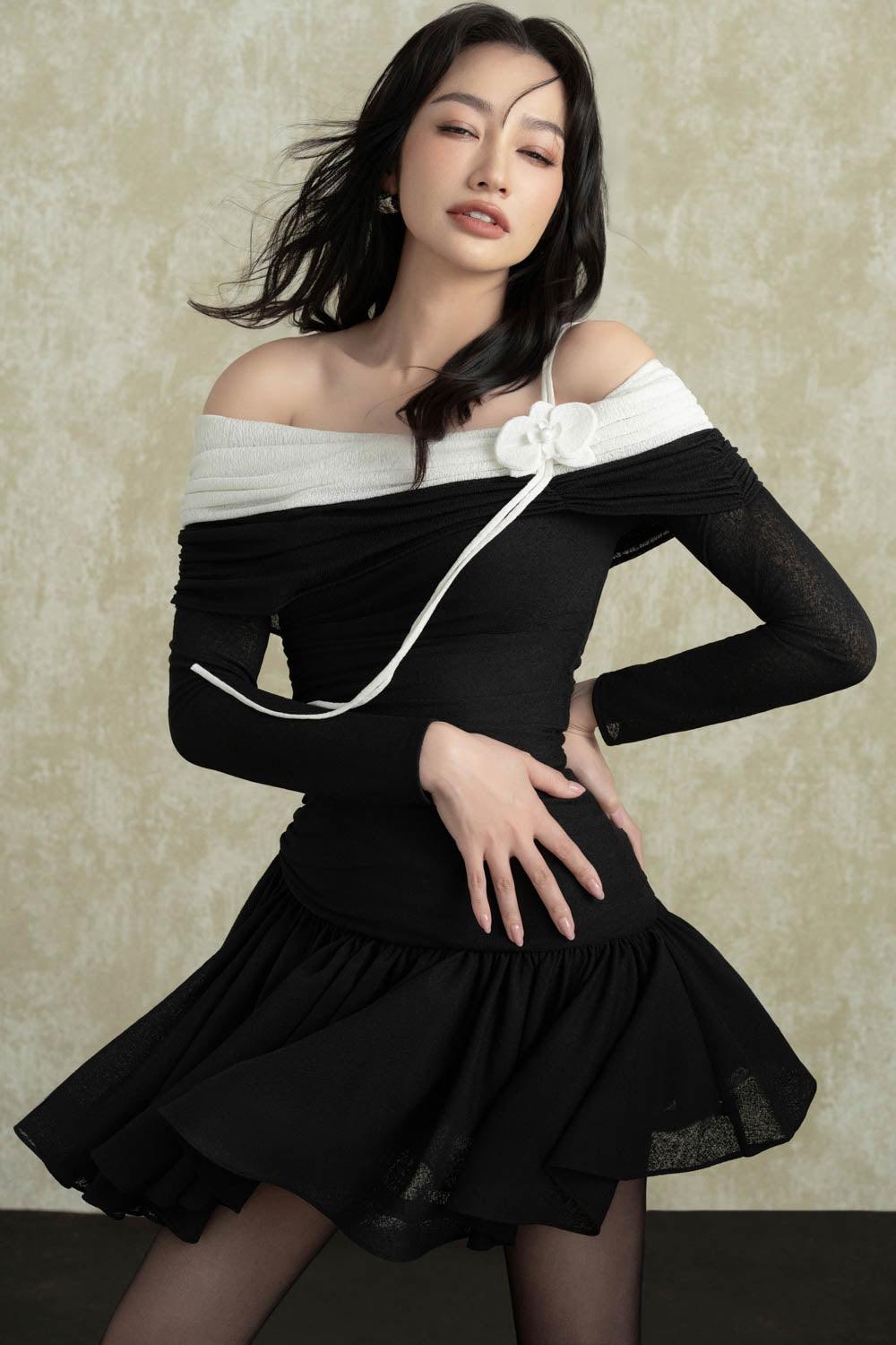 Dione Drop Waist Gathered Spandex Mini Dress