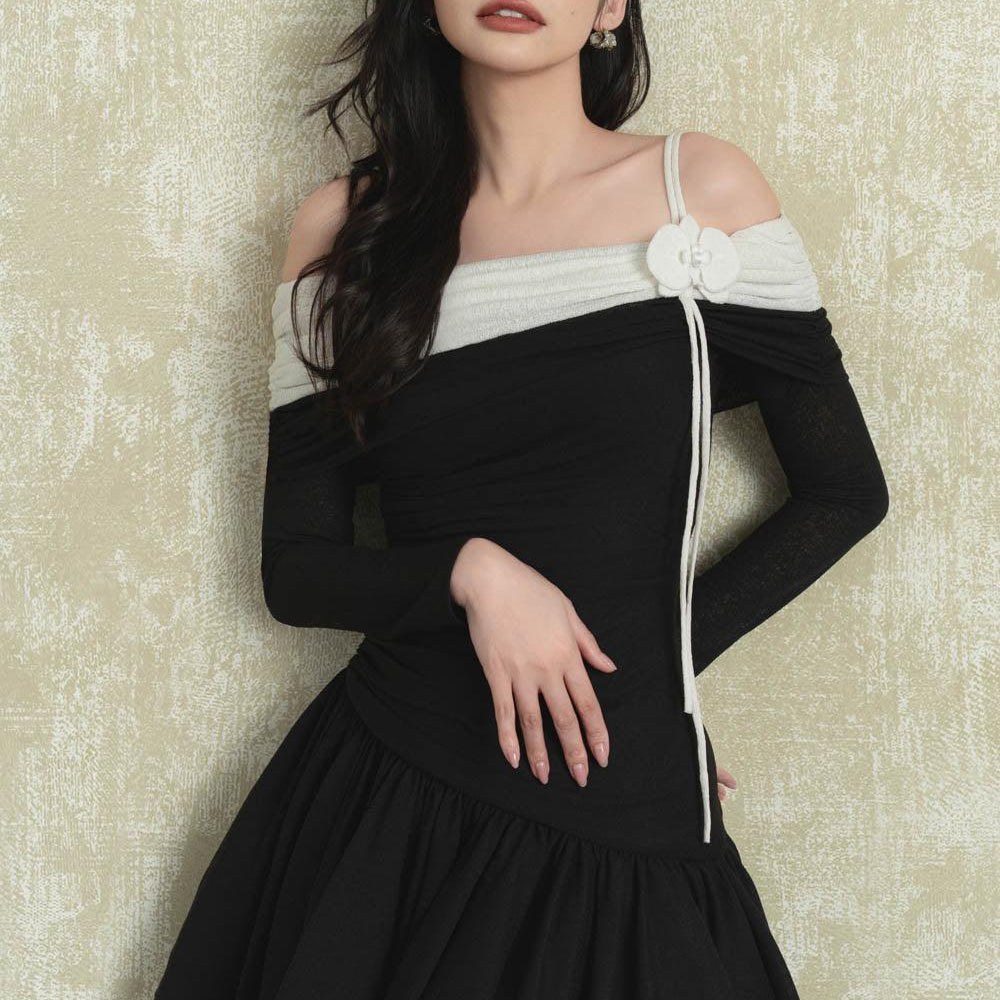 Dione Drop Waist Gathered Spandex Mini Dress