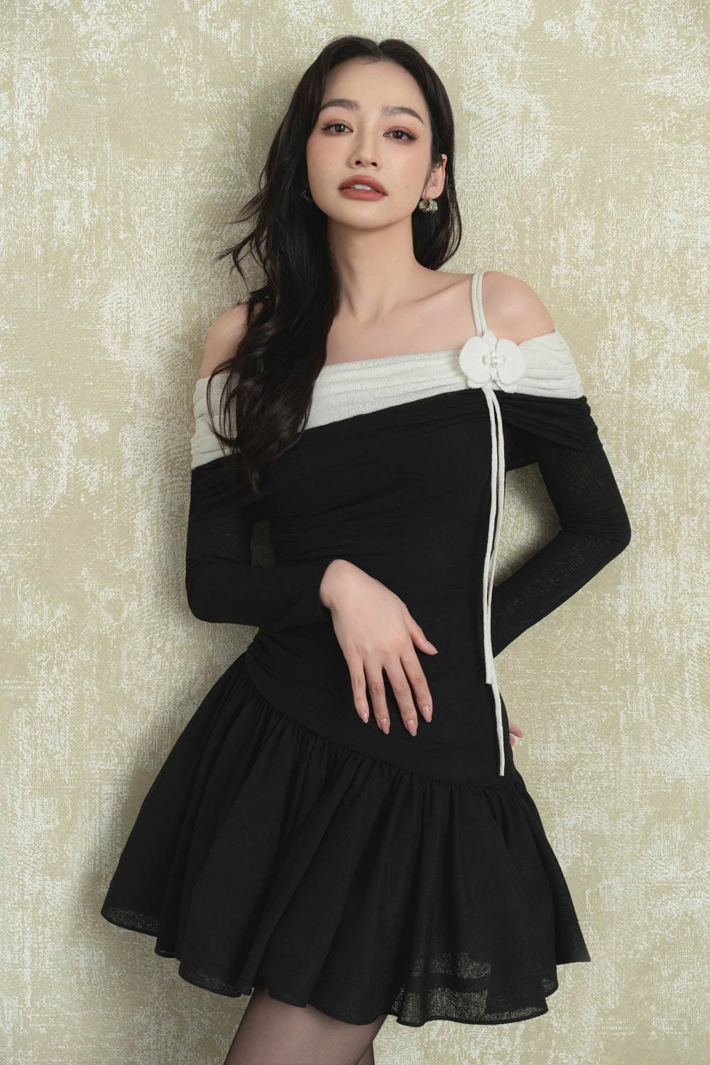 Dione Drop Waist Gathered Spandex Mini Dress