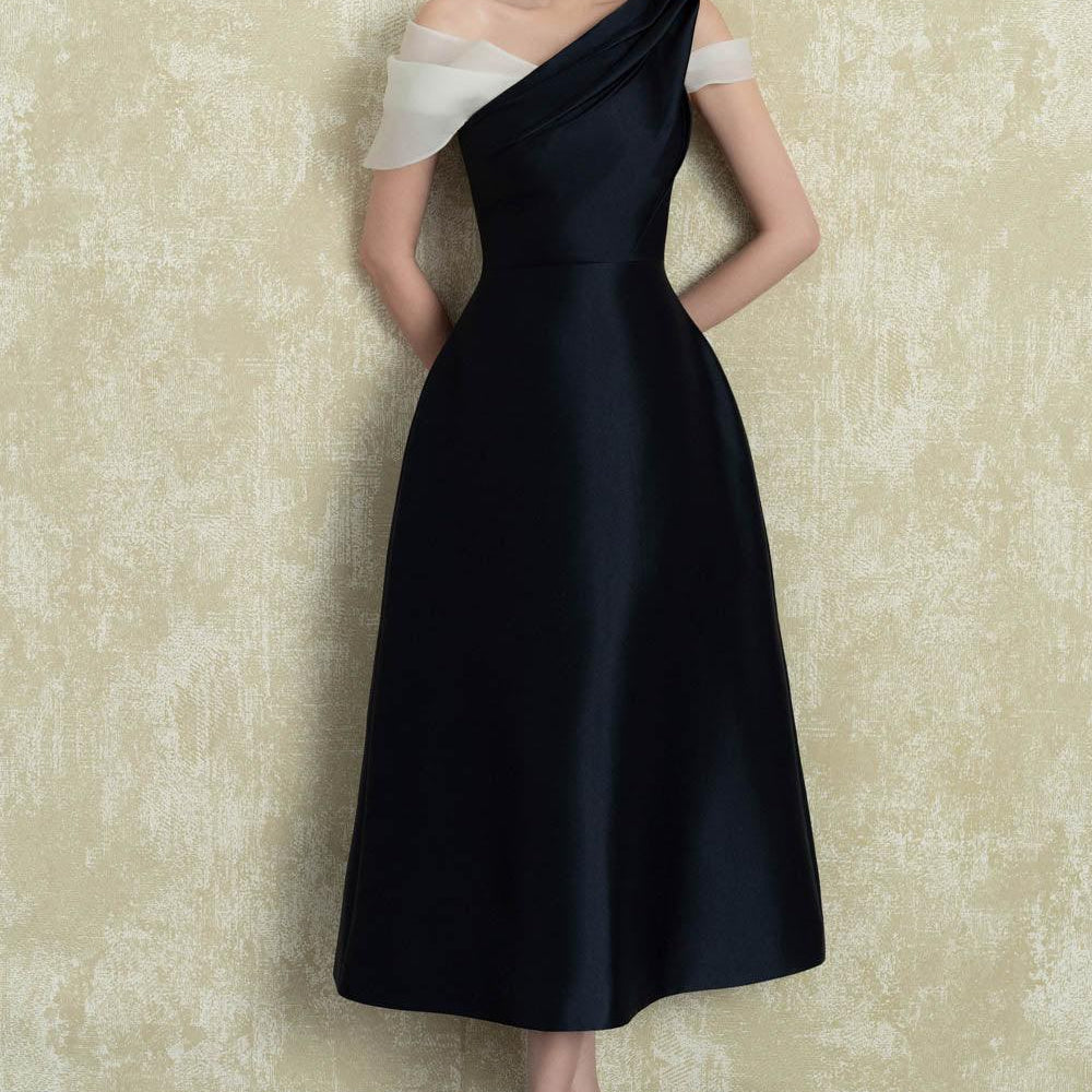 Maven A-line Cold Shoulder Sleeved Taffeta Midi Dress