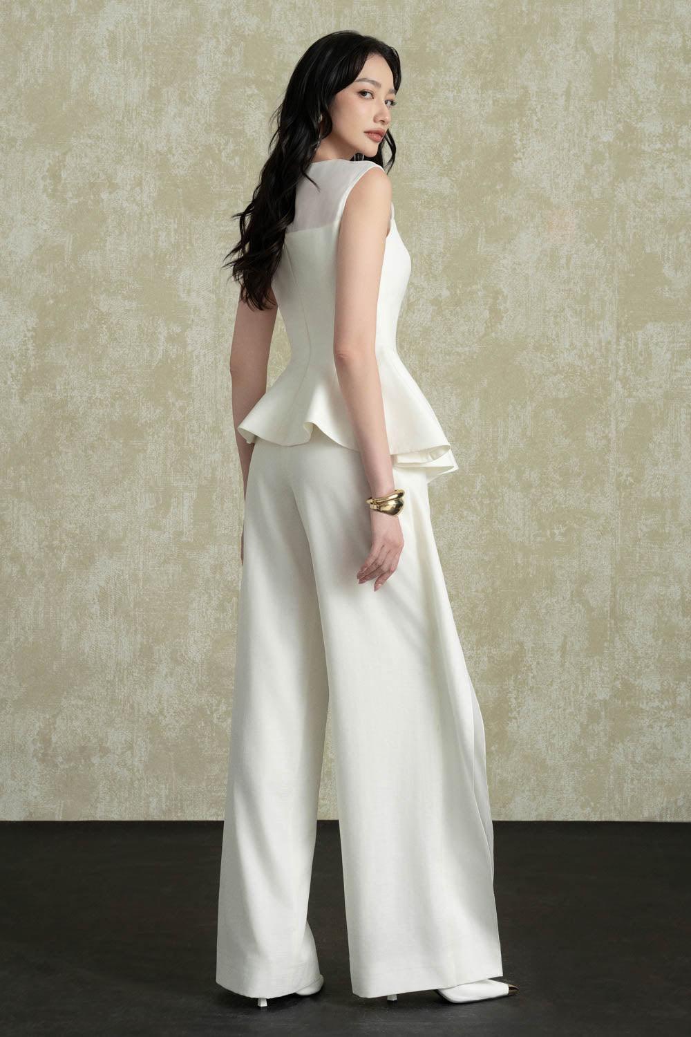 Noren Straight Wide Leg Stretch Twill Floor Length Pants