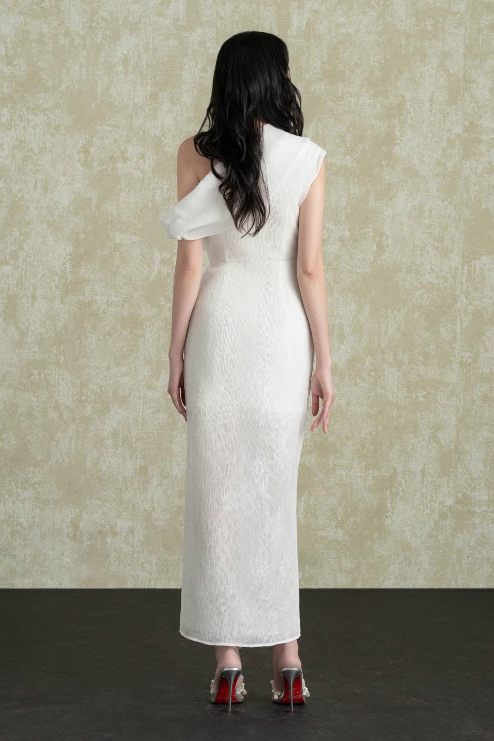 Celes Sheath Asymmetric Voile Ankle Length Dress