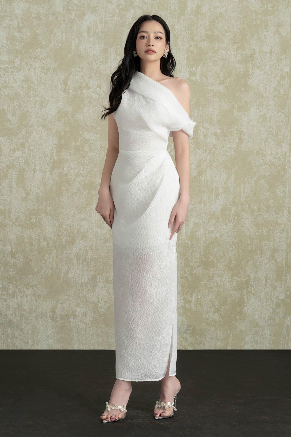 Celes Sheath Asymmetric Voile Ankle Length Dress