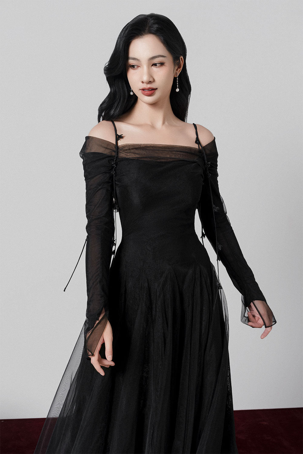 Starla A-line Draped Mesh Ankle Length Dress