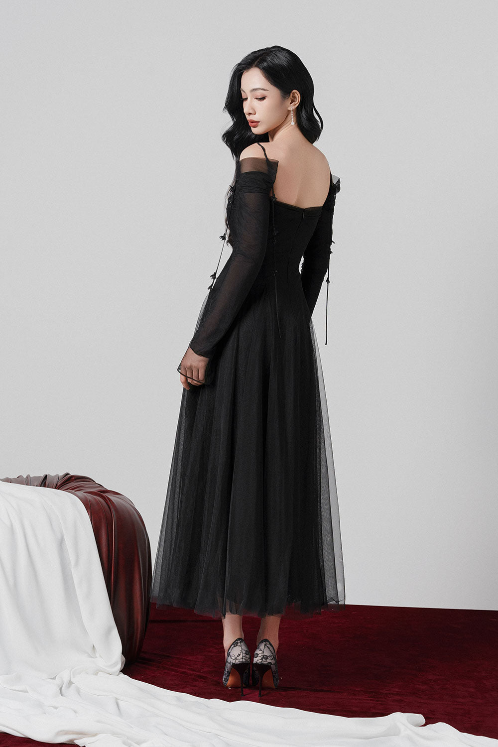 Starla A-line Draped Mesh Ankle Length Dress