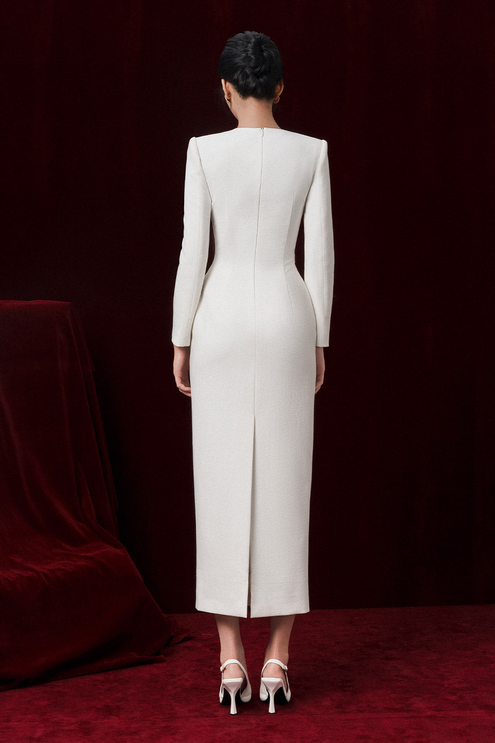 Jade Sheath Square Shoulder Cotton Crepe Ankle Length Dress