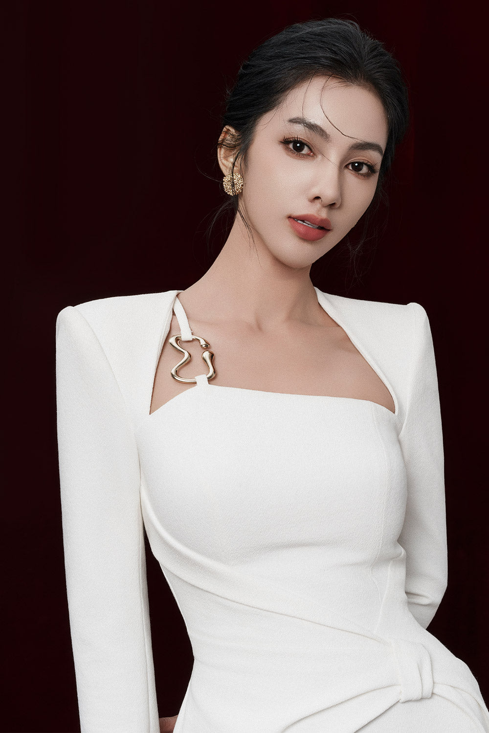 Jade Sheath Square Shoulder Cotton Crepe Ankle Length Dress