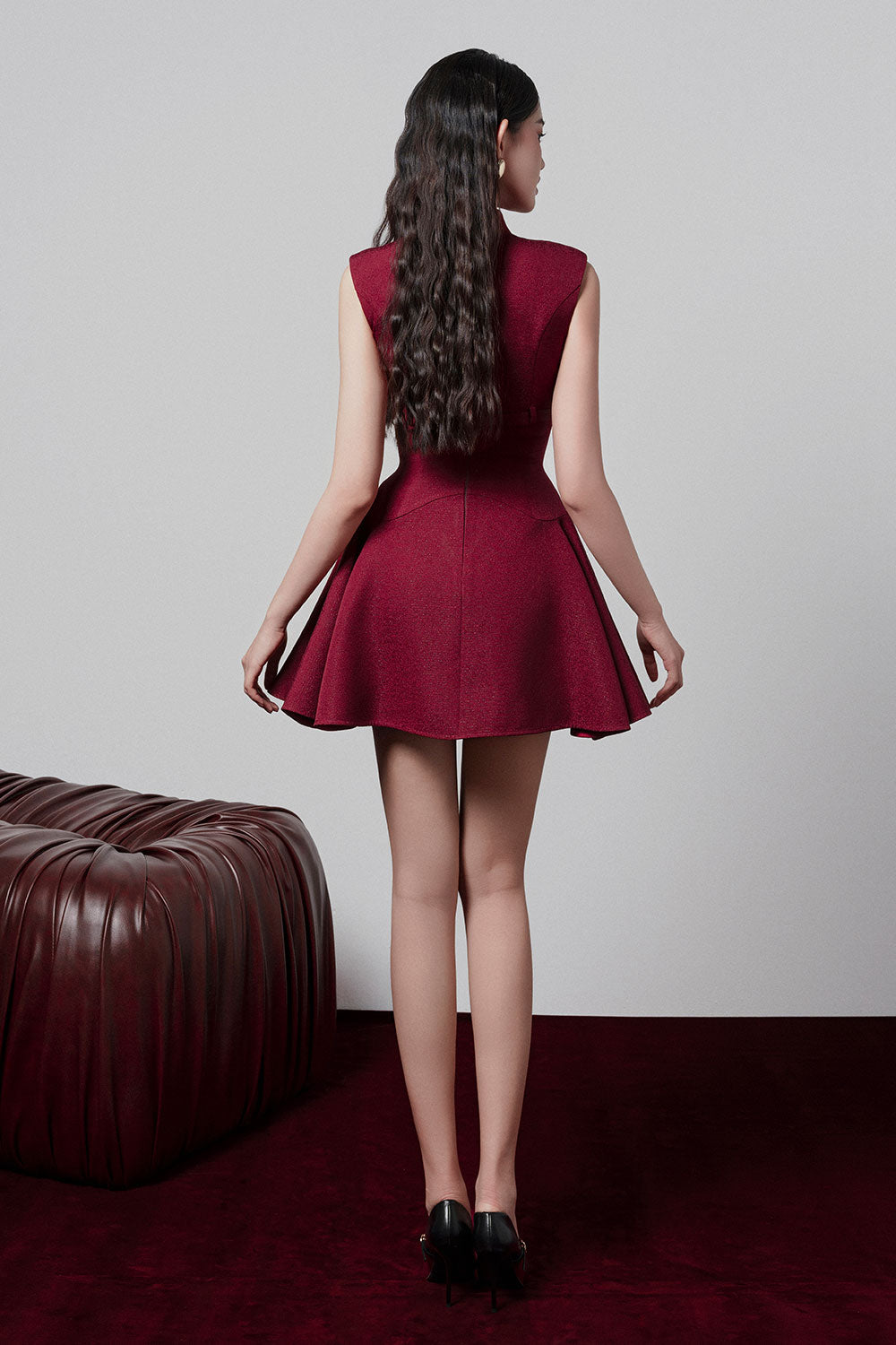 Mila Fit and Flare High Neck Jacquard Mini Dress