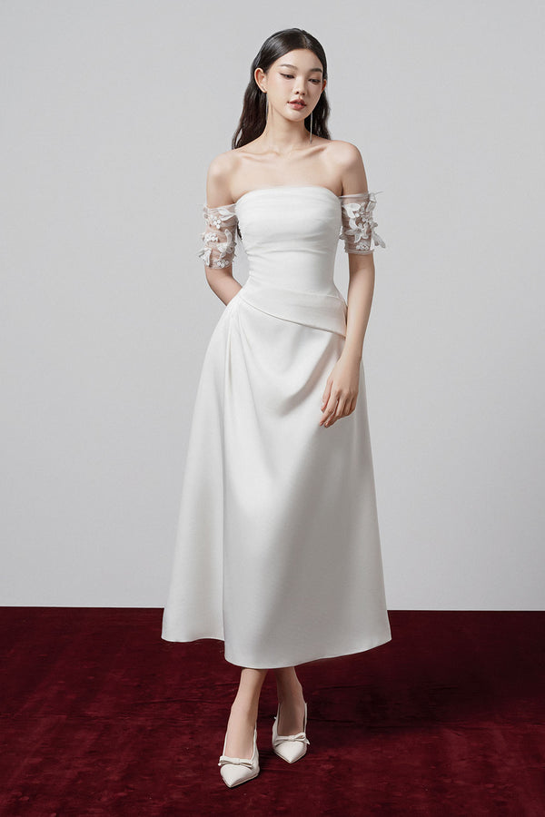 Celeste A-line Off-Shoulder Silk Midi Dress