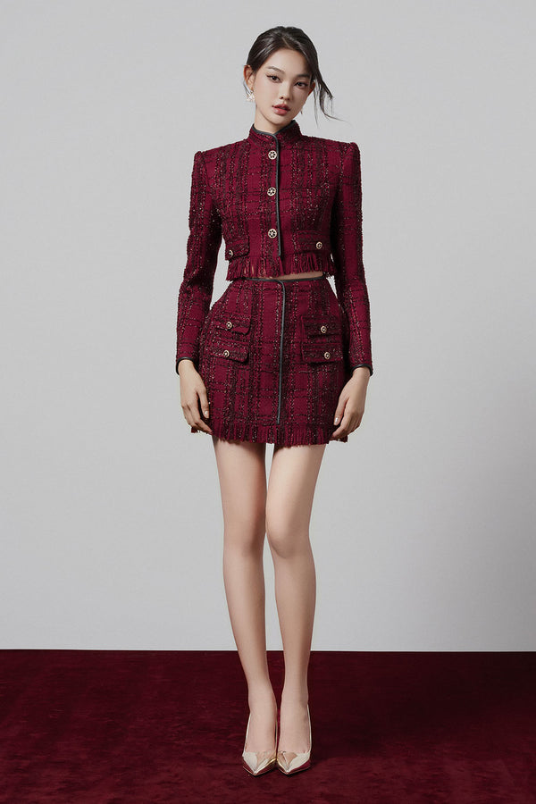 Elea Cropped High Neck Tweed Jacket