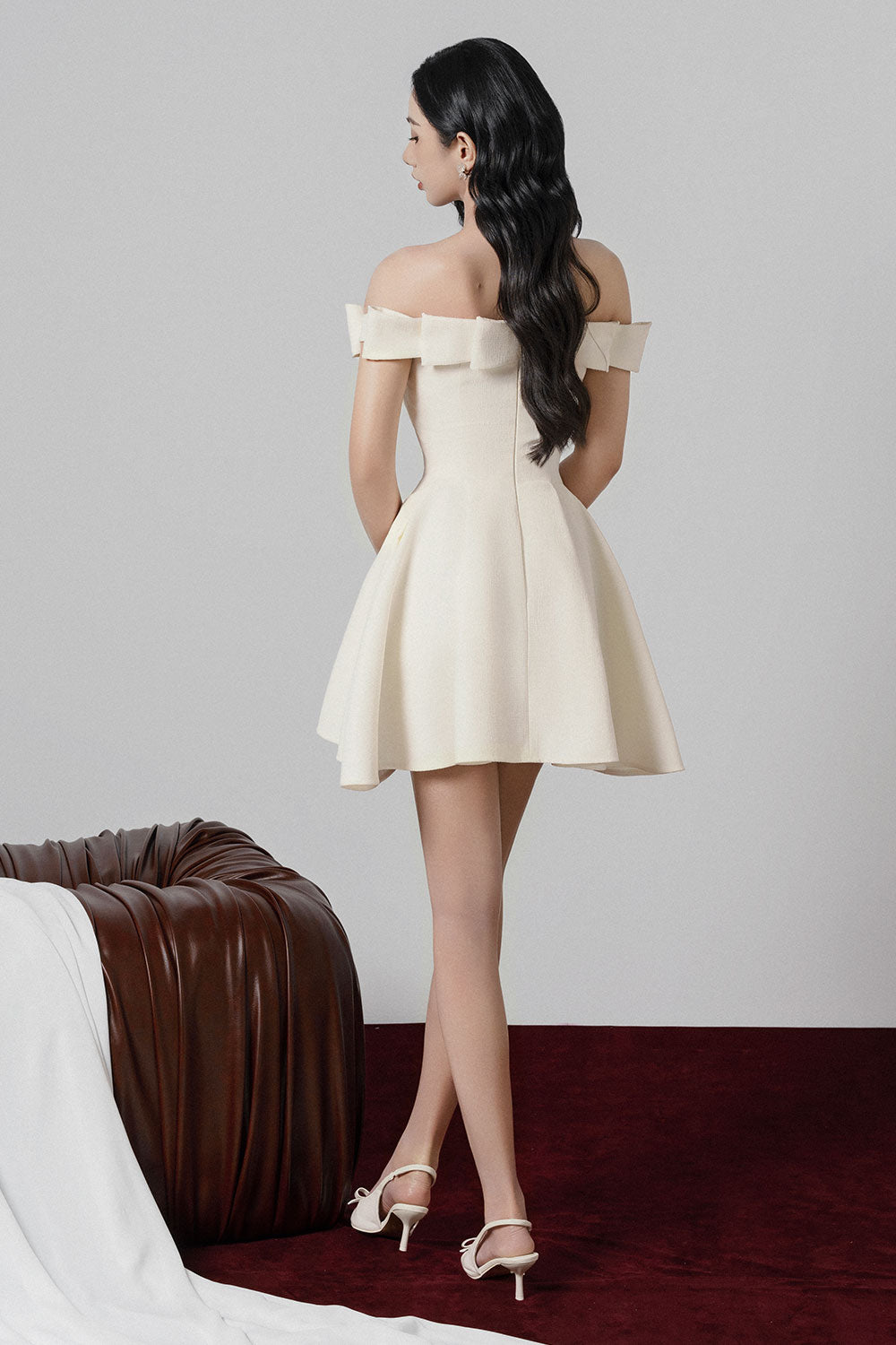 Theodora A-line Open Shoulder Tweed Mini Dress