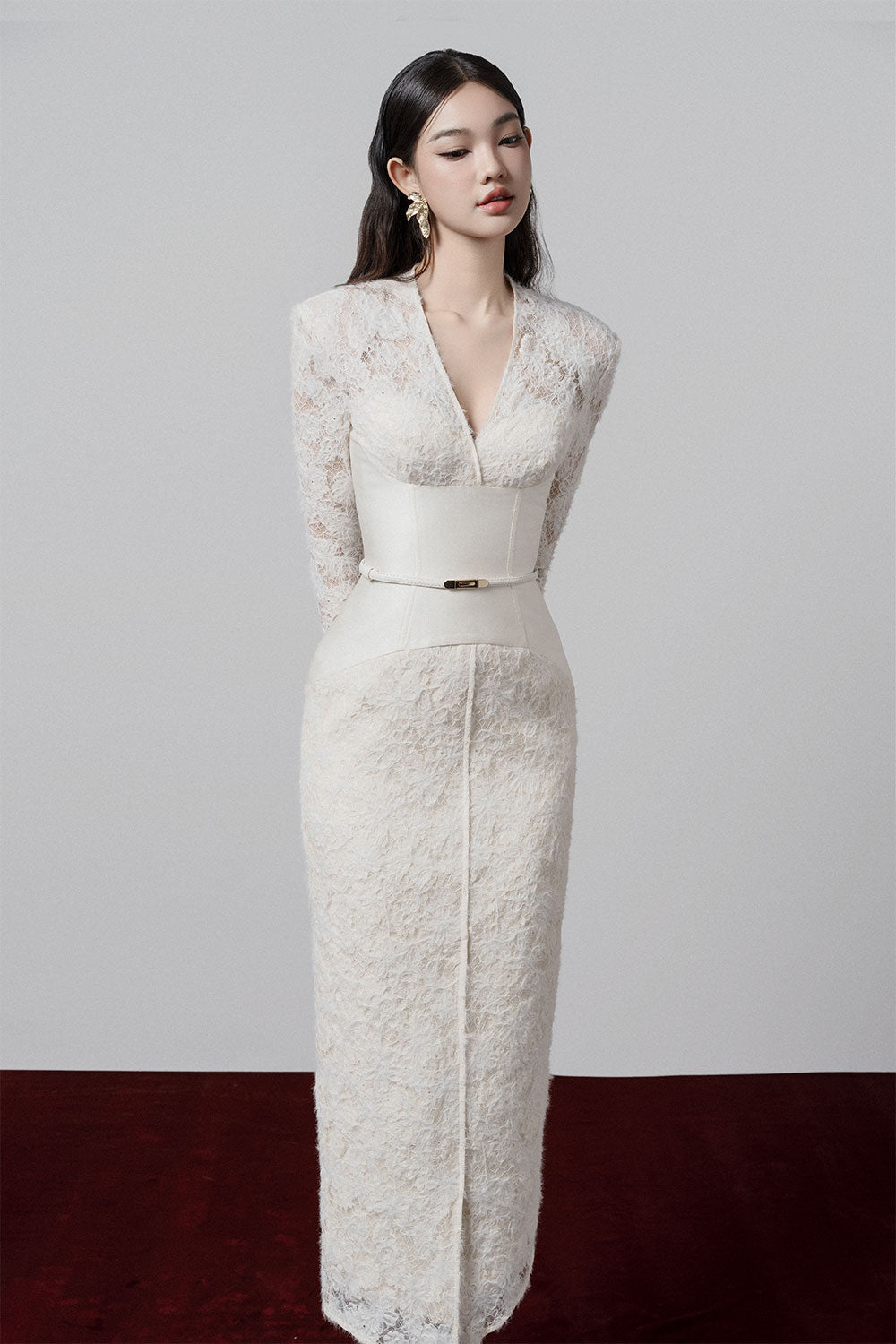 Gaia Sheath V-Neck Lace Midi Dress