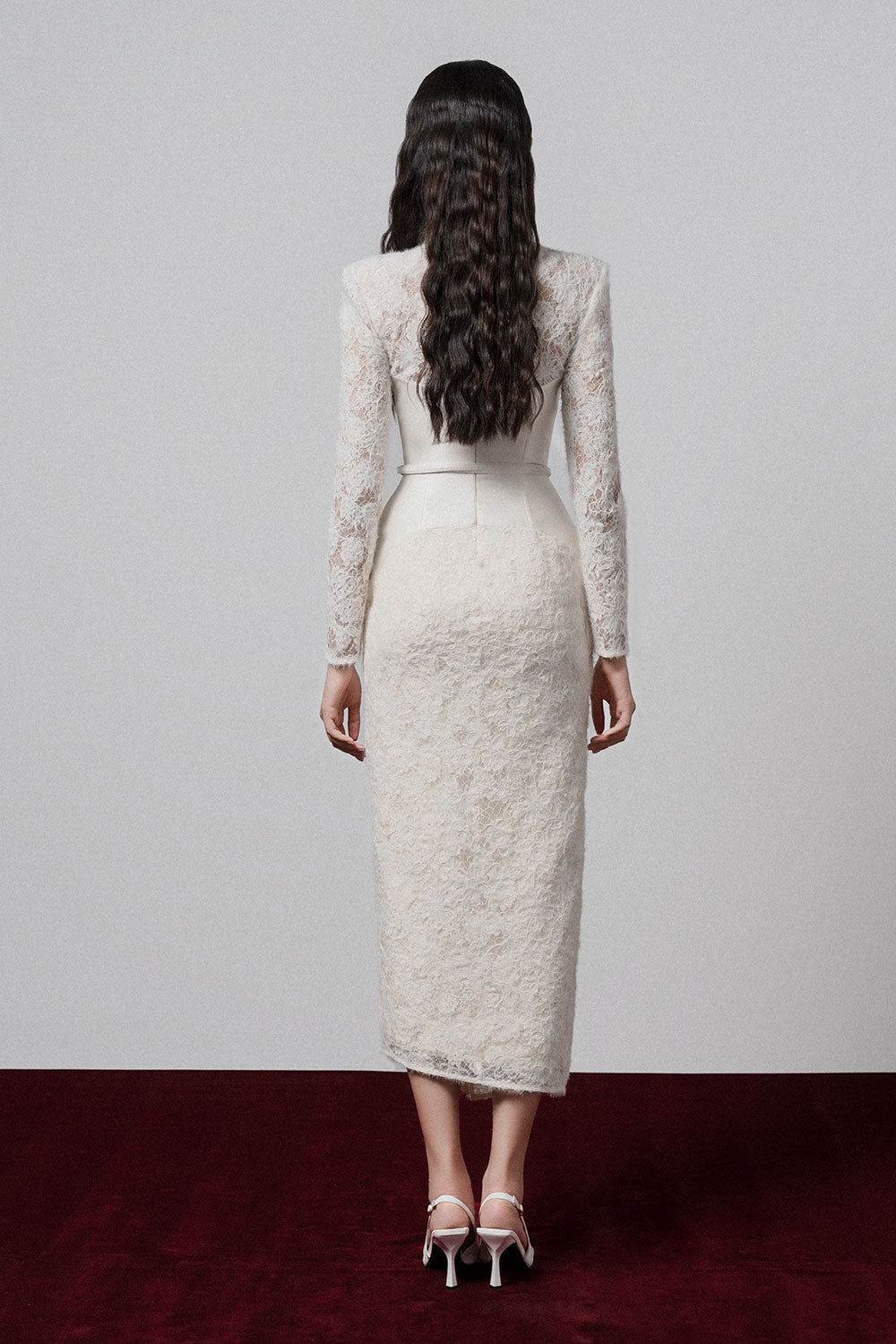 Gaia Sheath V-Neck Lace Midi Dress