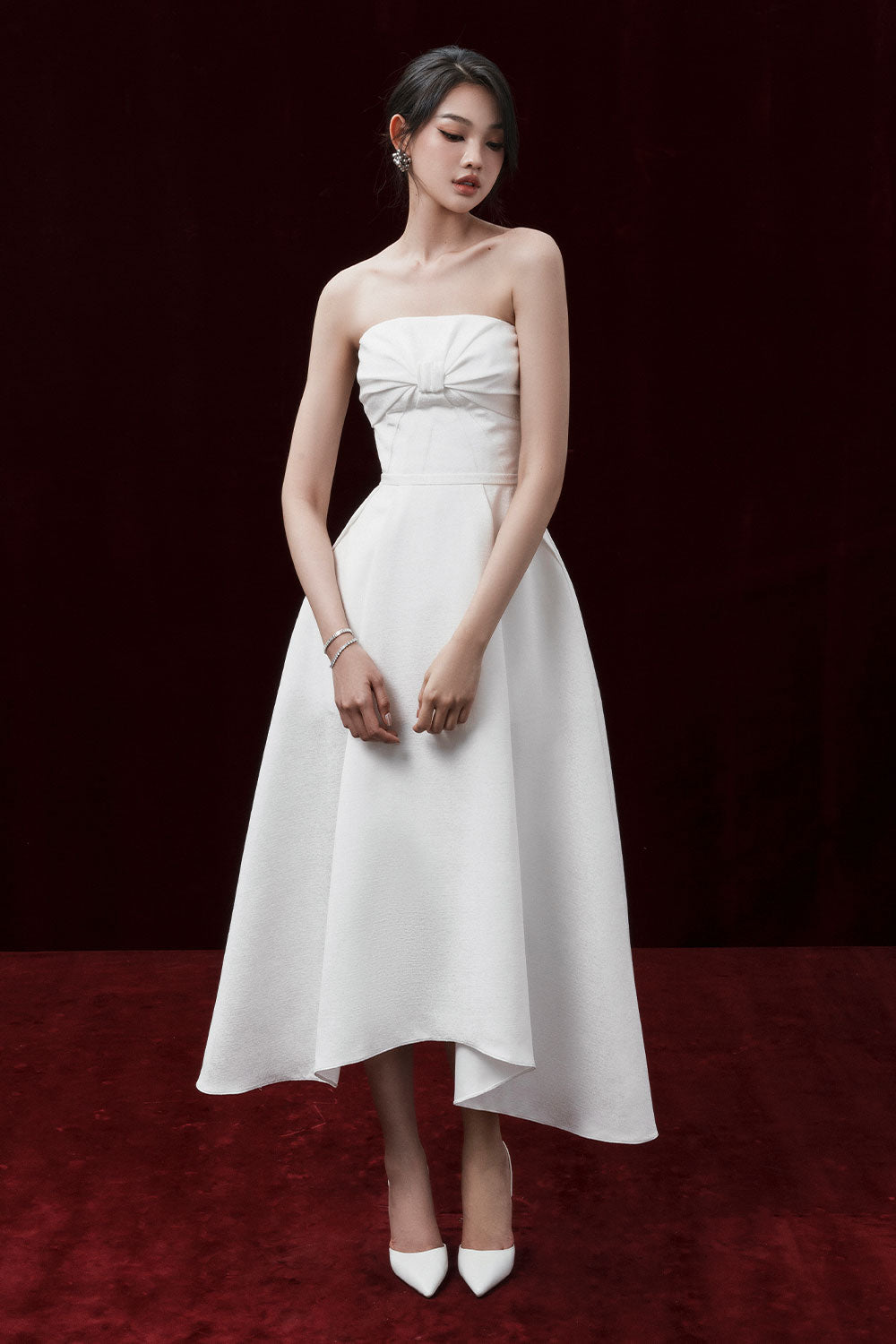 Women's Aline Fit and Flare Straight Across Neck Jacquard Midi Dress XS/S/M/L/XL White Mean Blvd White / Xs Women's Aline Fit and Flare Straight Across Neck Jacquard Midi Dress XS/S/M/L/XL White Mean Blvd White / Xs