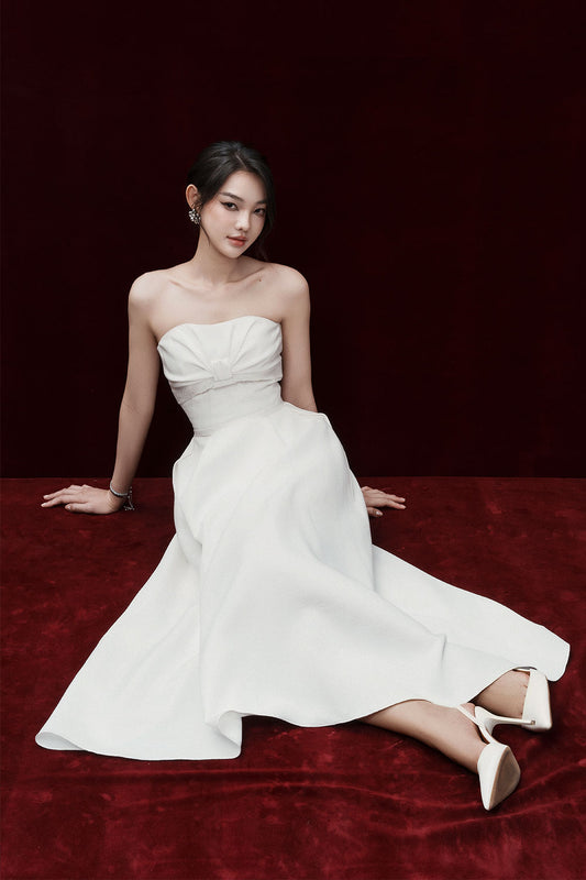 Aline Fit and Flare Straight Across Neck Jacquard Midi Dress