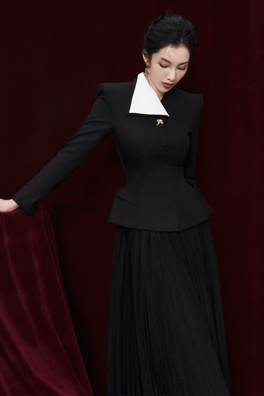 Naomie Peplum Square Shoulder Cotton Twill Jacket