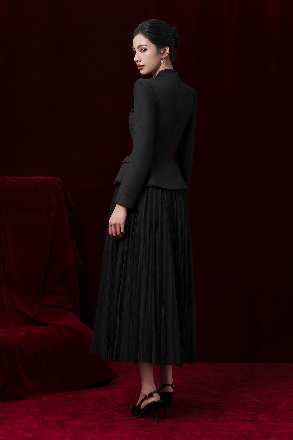 Harriet Pleated Layered Mesh Ankle Length Skirt