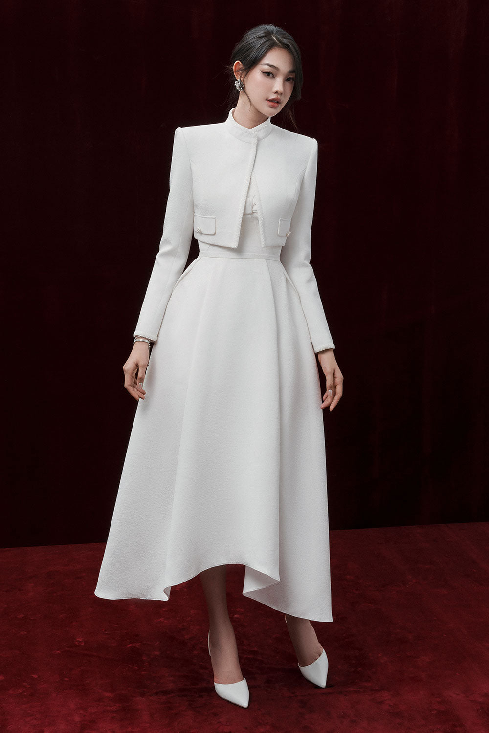 Women's Aline Fit and Flare Straight Across Neck Jacquard Midi Dress XS/S/M/L/XL White MEAN BLVD White / M Women's Aline Fit and Flare Straight Across Neck Jacquard Midi Dress XS/S/M/L/XL White MEAN BLVD White / M